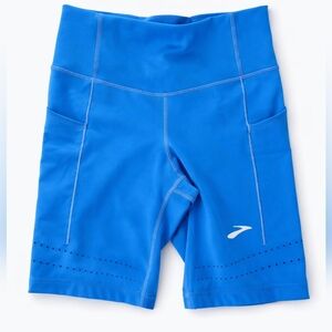 Brooks Blue Women's High Waistec Compression Running Shorts w/ Pockets Sz Small.